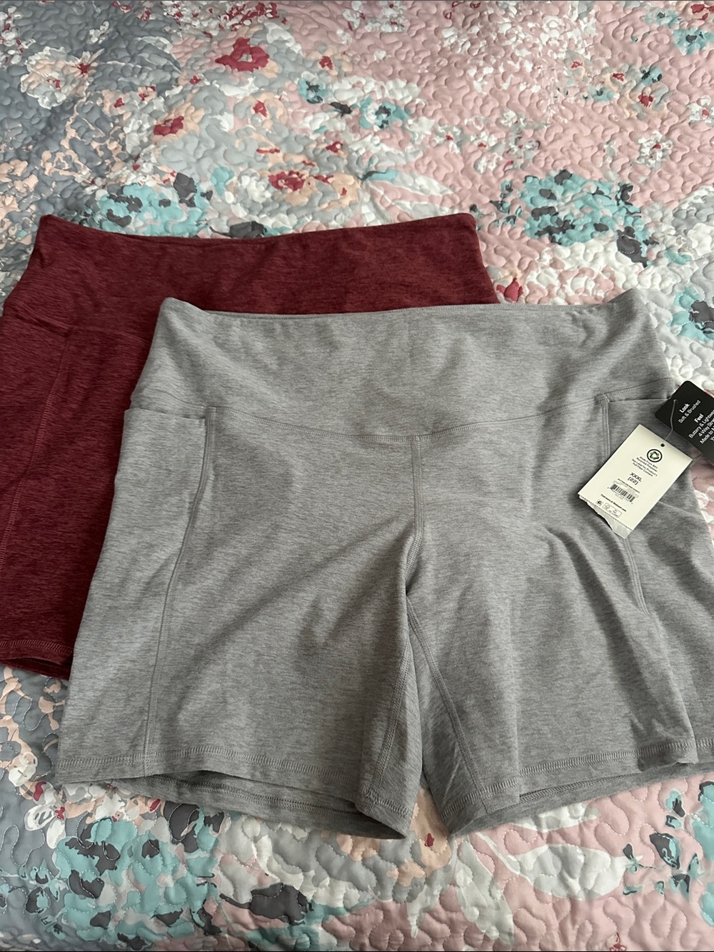 Athletic Works High-Waist Women’s Athletic BikeShorts - Gray & Burgundy (2 pair)